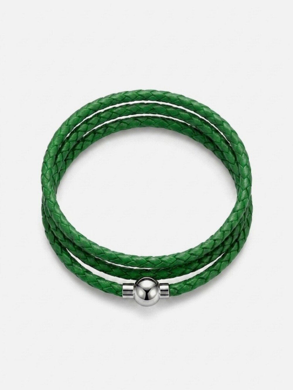 Linx Triple Green Leather Braided Cord Bracelet with Magnetic Clasp